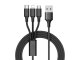 USB 3-in-1 charging cable for phone, Lightning, Micro USB, Type-C, 1.2m, black