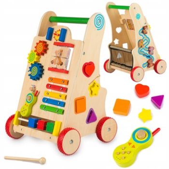 Educational pusher, walker, wooden 6-in-1