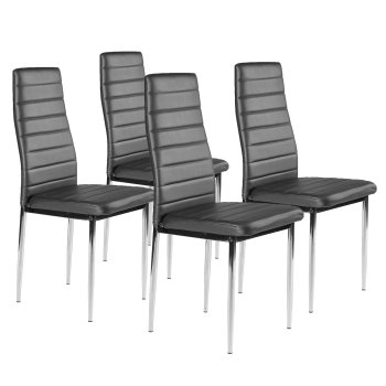 Set of 4 Modern Dining Chairs in Faux Leather with Chrome Legs for Kitchen, Grey