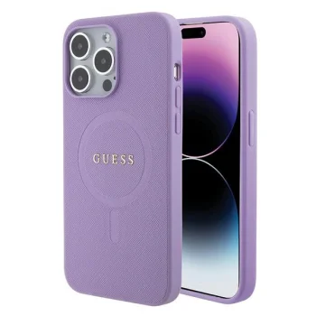 Guess iPhone 15 Pro Max Case Saffiano 4G Metal Logo MagSafe, Purple