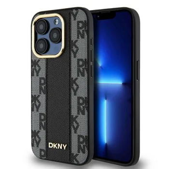 Dkny iPhone 15 Pro Max Case Leather Checkered Mono MagSafe, Black