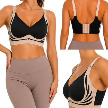 Women's Seamless Sports Bra with Push-Up Pads, Black, Size M