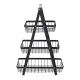Three-Tier Fruit and Vegetable Basket, Metal and Wood, Black