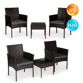 Poly Rattan Garden Furniture Set MultiGarden 2 Chairs and Table, Dark Brown