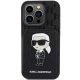 Apple iPhone 15 Pro 6.1\" Karl Lagerfeld Saffiano Cardslots and Stand Monogram Ikonik Patch Case Cover, Black