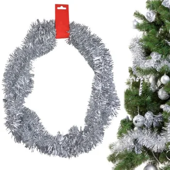 Christmas Tree Tinsel Garland 2m, Diameter ~7cm, Silver