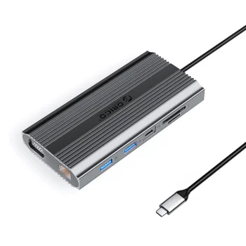 Orico XDR 12-in-1 USB-C Docking Station, HDMI 4K, VGA, RJ45 Gigabit, PD 100W, Gray