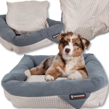 Soft pet bed for dogs and cats with removable cushion, 58x58cm, plaid