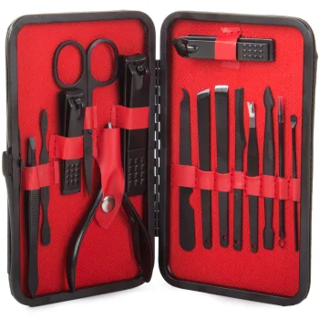 Manicure set with clippers and scissors, 16 pieces, black