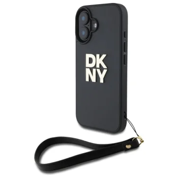 DKNY iPhone 16 Case Wrist Strap Stock Logo, Black