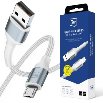 3mk Hyper Cable N-SERIES USB-A to Micro USB Cable 1m 12W, White