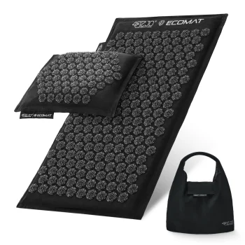 4FIZJO ECO Acupressure Mat with Pillow, Linen and Buckwheat, Black