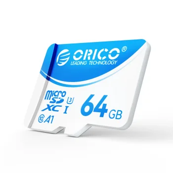 ORICO B3 64GB U3 A1 Class 10 microSD Memory Card with SD Adapter, White and Blue