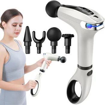 Back and Body Massage Gun with 4 Attachments, 30W, White