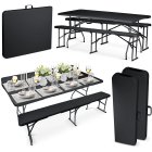 Plonos Black Folding Garden Outdoor Catering Furniture Set: Table 180 cm + 2 Benches