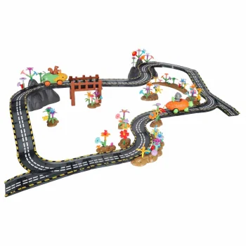Ikonka KX2863_1 Magnetic Car Track with 2 Light-up Cars, 310 Pieces