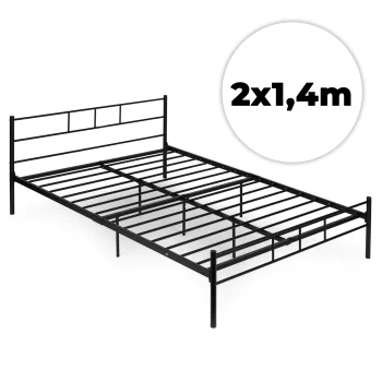 ModernHome Metal Bed Frame with Slats, 140x200 cm, Black