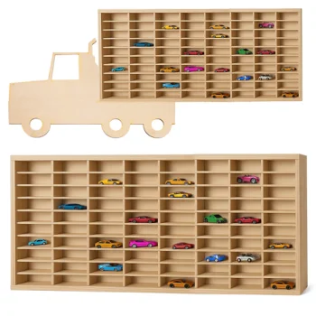 Kruzzel Wooden Toy Car Shelf TIR, 80 Compartments, Beige