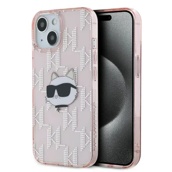 Karl Lagerfeld iPhone 14 / 15 / 13 Case IML Choupette Head & Monogram, Pink