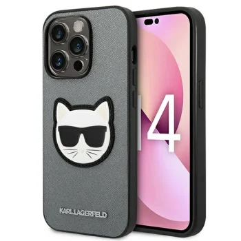 Karl Lagerfeld Saffiano Choupette Head Patch Case for iPhone 14 Pro Max - Silver