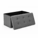 Foldable Velour Pouf with Storage Box, Dark Grey