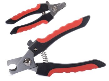 Professional Dog and Cat Nail Clippers with Safety Guard and Lock, Black and Red