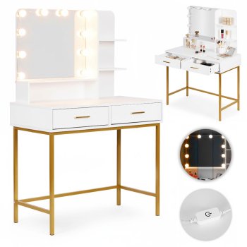Makeup Vanity with 3-Color LED Lights and Mirror ModernHome, White