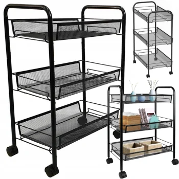 3-Tier Metal Rolling Storage Cart, Black