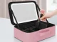 Makeup Case with LED Lighted Mirror, Travel Cosmetic Organizer for Women, Pink