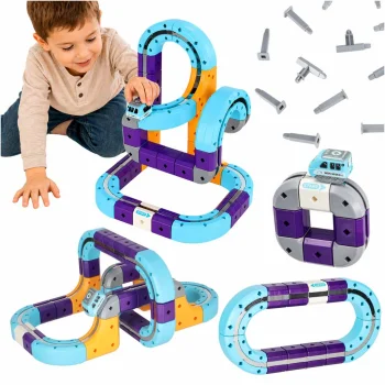Magnetic Building Blocks Race Track with Car, 54 Pieces
