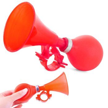 Bicycle horn with handlebar mount for bikes and scooters, red