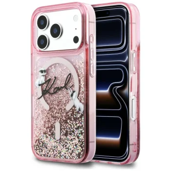 Karl Lagerfeld Liquid Glitter Karl Script Logo MagSafe Phone Case Cover iPhone 17 Pro - Pink