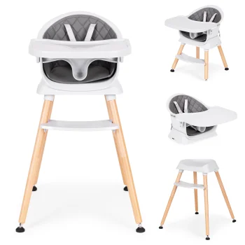 ECOTOYS 6-in-1 Convertible Baby High Chair with Removable Tray, Grey