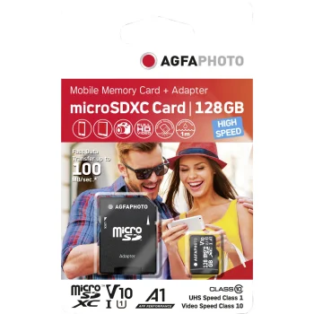 AgfaPhoto 128GB MicroSDXC UHS-I Memory Card U3 V30 A1 with Adapter