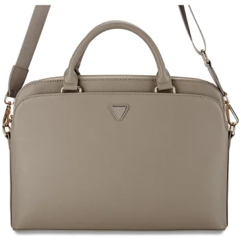 Guess Grained Zipper Pocket Triangle Logo 15" Laptop Bag - Brown