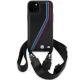 BMW iPhone 15 Plus / 14 Plus Case M Edition Carbon Tricolor Lines & Strap, Black