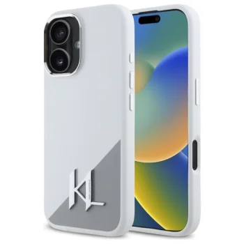 Karl Lagerfeld iPhone 16 Case Silicone Initial Metal Logo MagSafe, White