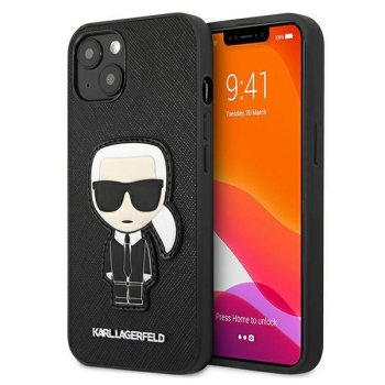 Apple iPhone 13 mini 5.4" Karl Lagerfeld Saffiano Ikonik Karl`s Patch Case Cover (KLHCP13SOKPK), Black