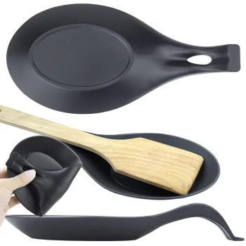 Silicone Spoon Rest and Kitchen Utensil Holder, Black
