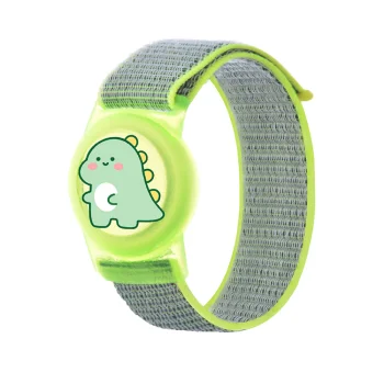 AirTag Wrist Strap Case for Kids EA-67-0Y4S, Nylon, Green Dinosaur