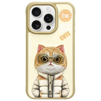 Nimmy Cool&Cute 2.0 Cat dėklas telefonui iPhone 15 Pro, chaki