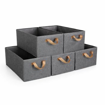 Clothing Organizers for Closet 5 Pack, Foldable Fabric Storage Bins, Gray