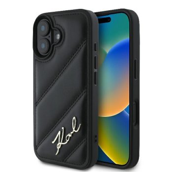 Apple iPhone 16 6.1" Karl Lagerfeld Quilted Signature Case Cover, Black