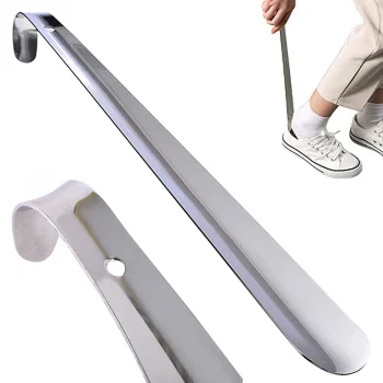 Long Metal Shoehorn, 52 cm, Silver