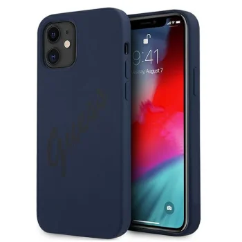 Guess iPhone 12 mini Case Silicone Vintage Script, Blue