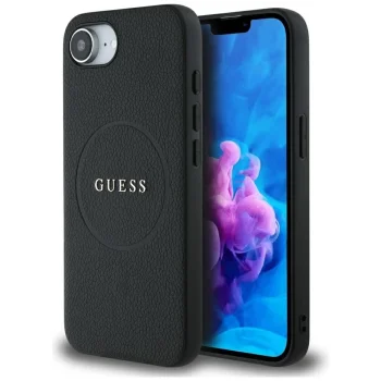 Guess PU Grained Classic Logo Case with MagSafe for iPhone 16e, Black