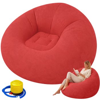 Inflatable Velvet Accent Chair for Lounging, Soft Blow Up Pouf for Living Room, red
