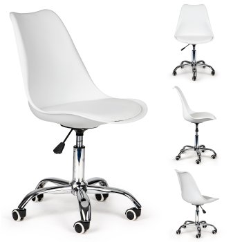 ModernHome Swivel Office Chair with Cushion and Chrome Base, White