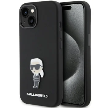 Karl Lagerfeld iPhone 15 Case Silicone Ikonik Metal Pin, Black