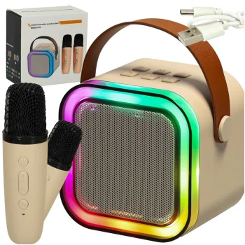 Karaoke Set with Bluetooth Speaker and 2 Microphones, Beige